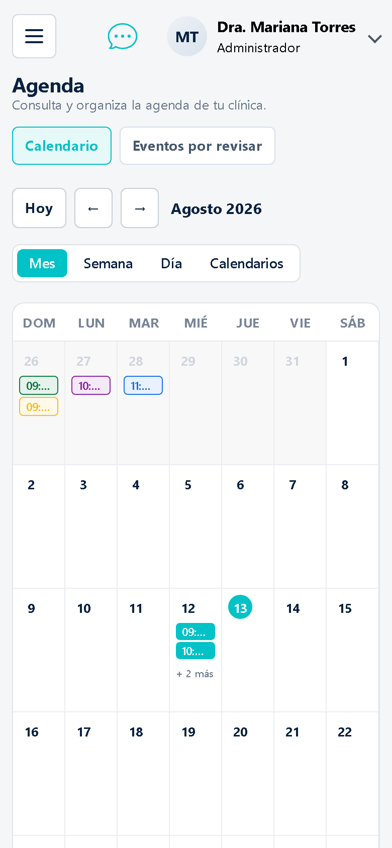 Calendario mensual de Korex en móvil